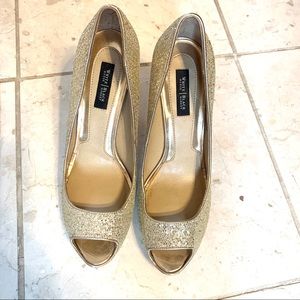 White House Black Market Gold Sparkling Heels